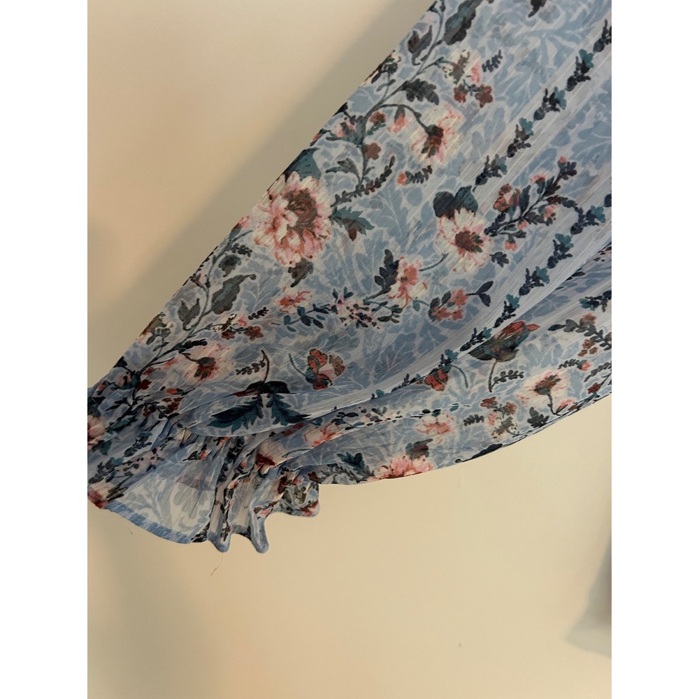 LC Romantic Blue Floral Square Neck Blouse Long Sleeve Ruffle Cuff Top Medium - Picture 3 of 10